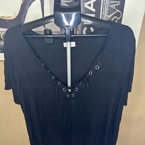 Maurices Black Lace-Up Short Sleeve Top